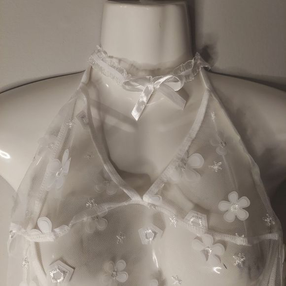 Appliques Sheer Mesh Teddy Bodysuit With Choker - Picture 4 of 9